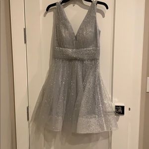 Marchesa Notte Silver Fit and Flare Dress